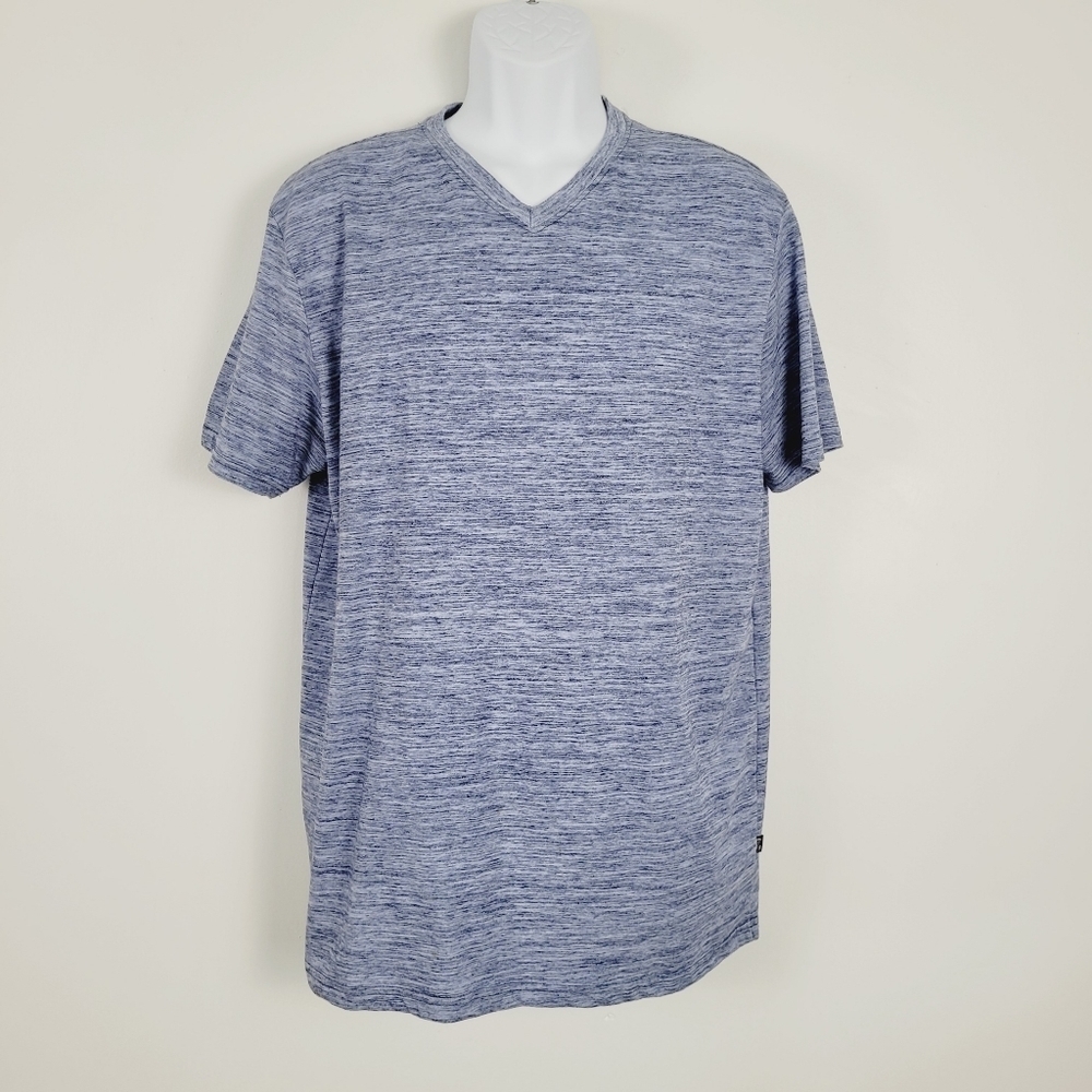 Ferruche Blue‎ Heathered Cotton Blend V Neck T Shirt